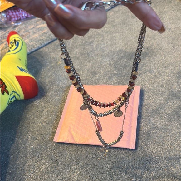 Free People multi level beaded chains with assorted charms and stones NWOT